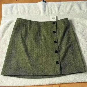 J. Crew Wool Blend Herringbone Buttons Mini Skirt NWT Sz 6 90s Preppy Academia
